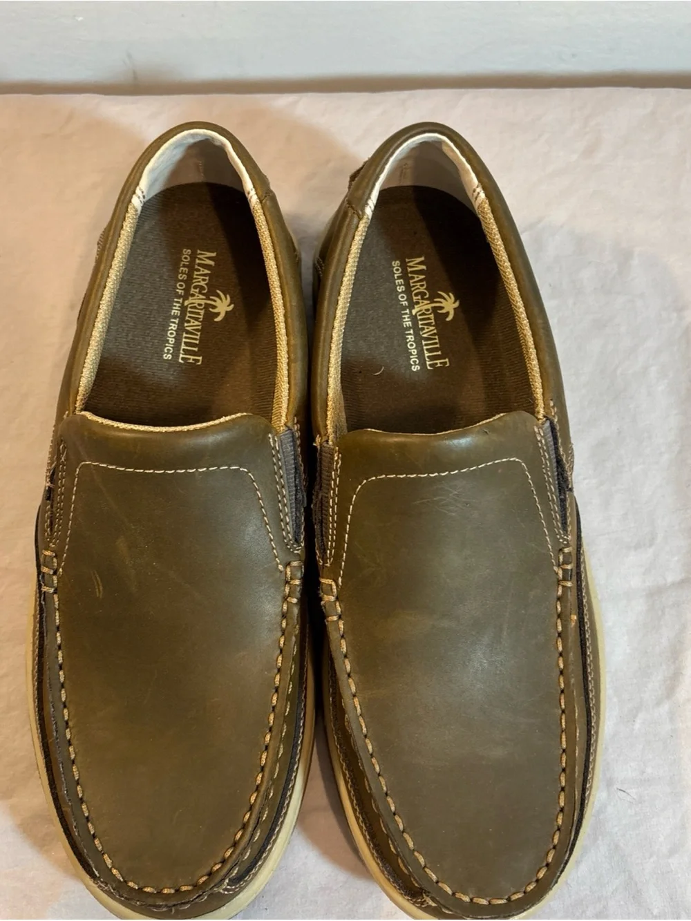 Margaritaville Men's Olive-Brown Slip-On Moccasins